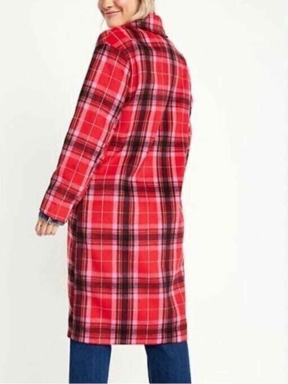 Old Navy Soft-Brushed Tartan Plaid Long Trench Coat - Small